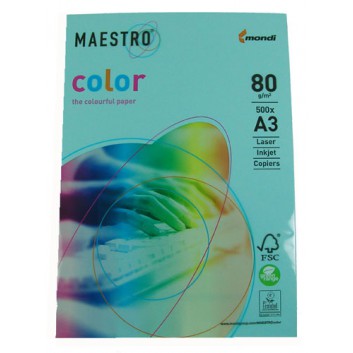  Mondi Maestro Color Pastell Office-Papier; mittelblau; DIN A3; 80 g/qm; matt; Inkjet - und Laserdrucker; hervorragende Laufeigenschaft 
