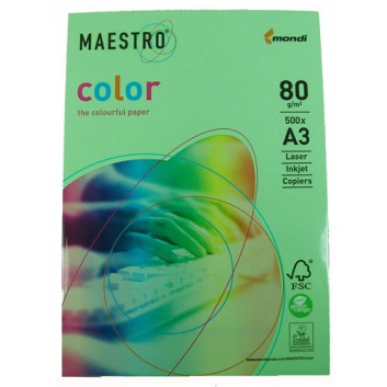  Mondi Maestro Color Pastell Office-Papier; mittelgrün; DIN A3; 80 g/qm; matt; Inkjet - und Laserdrucker; hervorragende Laufeigenschaft 