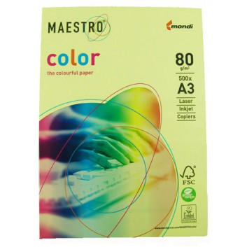  Mondi Maestro Color Pastell Office-Papier; gelb; DIN A3; 80 g/qm; matt; Inkjet - und Laserdrucker; hervorragende Laufeigenschaft 