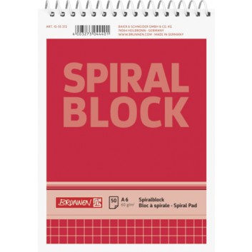  Brunnen Spiralblock; DIN A6; kariert; 70g/qm, holzfrei; 50 Blatt; Spirale oben; mit Deckblatt; nicht peforiert; ohne Lochung 