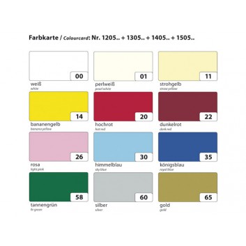  folia Doppelkarten mit Kuvert und weißem Einle; diverse Farben; 13,5 x 13,5 cm; naßklebend; 5 Karten + 5 Kuverts 