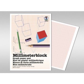  Ursus Millimeterpapier-Block; DIN A4; weiß-rot; 80 g/qm; 7054600 