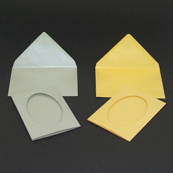  folia Passepartout, oval, mit Kuvert; gold / silber; DIN A6 hoch; Kuvert naßklebend; 5 Karten + 5 Kuverts 