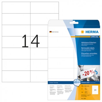  HERMA Universal-Etiketten SPECIAL Movables; 105,0 x 42,3 mm; weiß; Papier; ablösbar und repositionierbar; für Inkjet-, Laserdrucker und Kopierer 