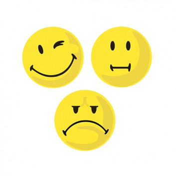  Magnetoplan Moderationskarten, Gesicht / Smiley; positiv / neutral / negativ; Ø 100 mm; selbstklebend; gelb; 130 g/qm 