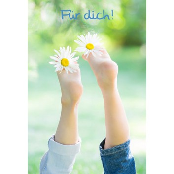  Seidel Verlag Glückwunschkarte; 115 x 175 mm; ohne Text, Blumen; Kinderfüße mit Margeriten; Ku: weiß, naßklebend, Spitzklappe; Hochformat; G1438 