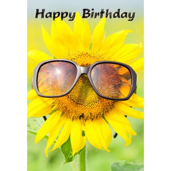  Seidel Verlag Glückwunschkarte; 115 x 175 mm; Zum Geburtstag; Sonnenblume mit Sonnenbrille; Ku: gelb, naßklebend, Spitzklappe; Hochformat; G1441 