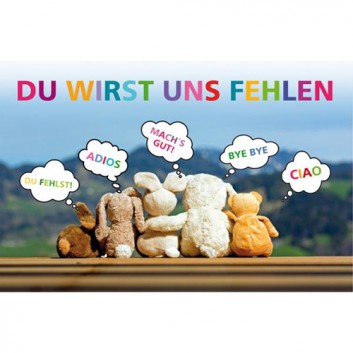  Skorpion Glückwunschkarte; 115 x 175 mm; Zum Abschied; Fotomotiv: Teddies; Ku: blau; naßklebend, Spitzklappe; Querformat; 41sk2019 