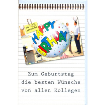  Skorpion Glückwunschkarte; 115 x 175 mm; Zum Geburtstag - Kollegen; Fotomotiv: Luftballon Happy Birthday; Ku: hellgrau, naßklebend, Spitzklappe 