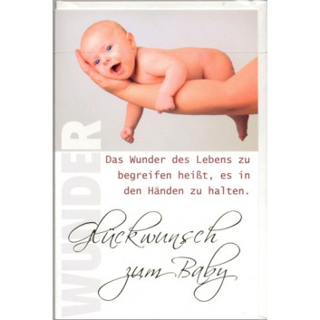  Skorpion Glückwunschkarte; 115 x 175 mm; Zur Geburt; Fotomotiv: lachendes Baby auf Arm; Ku: weiß, naßklebend, Spitzklappe 