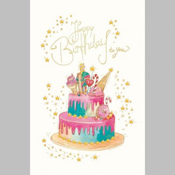  Skorpion Glückwunschkarte, englischer Text; 115 x 175 mm; Zum Geburtstag; Art-Serie: Geburtstagstorte; Ku: weiß, naßklebend, Spitzklappe 
