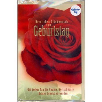  Horn Glückwunschkarte; 115 x 175 mm; Zum Geburtstag; Fotomotiv: mit roter Rose -  3D-Effekt; Ku: creme, naßklebend, Spitzklappe; Hochformat 