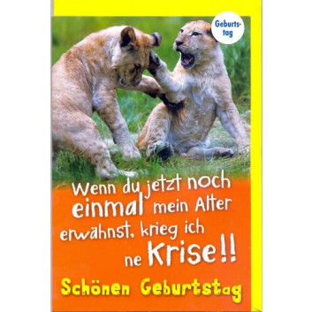  Horn Glückwunschkarte; 115 x 175 mm; Zum Geburtstag - Humor; Fotomotiv: spielende Löwen; Ku: gelb,naßklebend, Spitzklappe; Hochformat; 50-H7275 