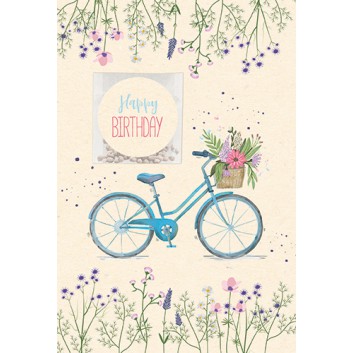  Skorpion Glückwunschkarte mit Wildblumensamen; 115 x 175 mm; Gieß-mich: Zum Geburtstag; Fahrrad; Ku: natur, naßklebend, Spitzklappe 