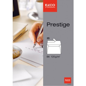  ELCO Prestige Briefumschläge; 125 x 176 mm (DIN B6); hochweiß; ohne Fenster; Haftklebung mit Abdeckstreifen; gerade Klappe; 120 g/qm 