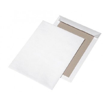  Papprückwandtaschen; 229 x 324 mm (DIN C4); weiß; ohne Fenster; Haftklebung mit Abdeckstreifen; gerade Klappe; 120 g/qm Papier / 450g Graupappe 
