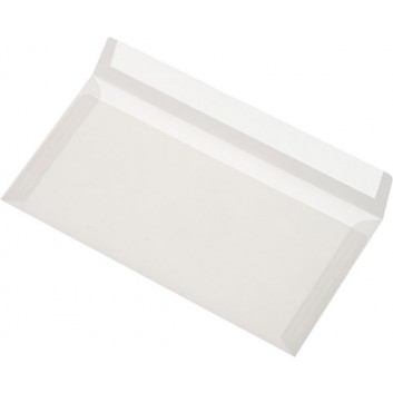 Briefumschläge; 110 x 220 mm (DIN Lang); weiß-transparent; ohne Fenster; Haftklebung mit Abdeckstreifen; gerade Klappe; 100-110 g/qm 