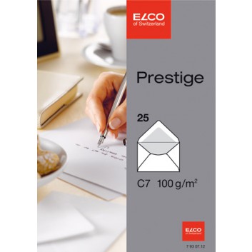  ELCO Briefumschläge Elco Prestige; 81 x 114 mm (DIN C7); weiß; ohne Fenster; nassklebend; Spitzklappe; 100 g/qm; mit grauem Seidenfutter; 7930712 