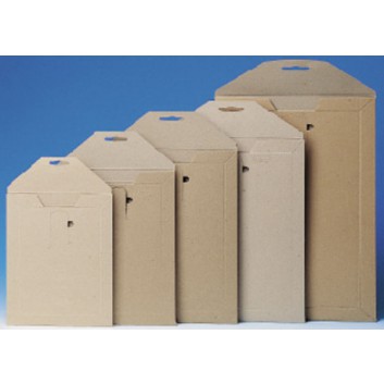  Vollpapptasche Buchbox; braun; 3 Formate; ohne Fenster; stabiler Recyclingkarton; mit Zungenverschluß; L x B 