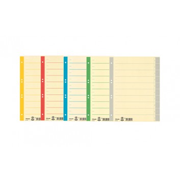  Esselte Trennblatt; verschiedene Farben; 238 x 300 mm (für DIN A4+); mit ausschneidbaren Taben; Kraftkarton 230 g /qm; 6fach Lochung, hinterklebt 