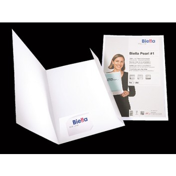  Biella Angebotsmappe PEARL #1; weiß; für DIN A4; Karton 240 g/qm; ca. 50 Blatt; zwei Innenklappen, Visitenkartenhalter; Schmutz,- Wasserabweisend 