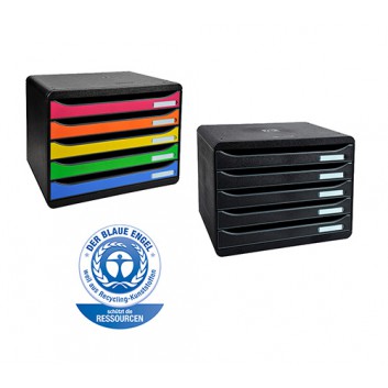  Exacompta Schubladenbox BIG-BOX PLUS quer; verschiedene Farben; 355 x 270 x 271 mm mm (B x T x H); 5 offene Schubladen, 43 mm hoch 