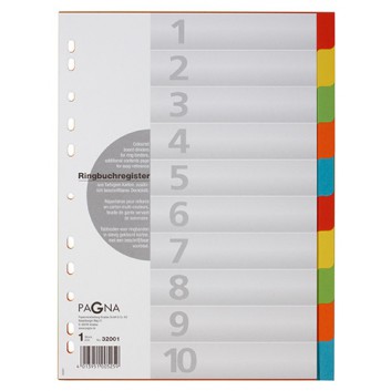  PAGNA Blankoregister 10tlg.; weiß, farbige Taben; 225 x 300 mm (für DIN A4); Blanko; Karton; Eurolochung; 10 Blatt 