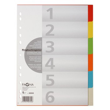  PAGNA Blankoregister 6tlg.; weiß, farbige Taben; 225 x 300 mm (für DIN A4); Blanko; Karton; Eurolochung; 6 Blatt 