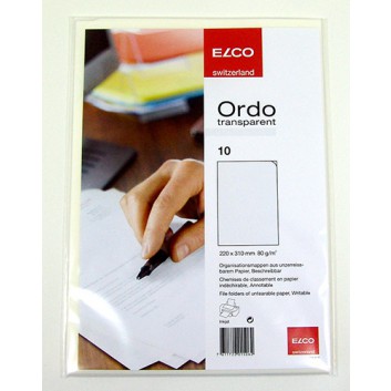  ELCO Ordo transparent - Papier-Sichthülle; für DIN A4 - 220 x 310 mm; weiß, transparent; leicht strukturiert; oben und rechte Seite offen 