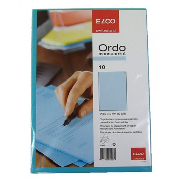  ELCO Ordo transparent - Papier-Sichthülle; für DIN A4 - 220 x 310 mm; blau, transparent; leicht strukturiert; oben und rechte Seite offen 