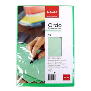  ELCO Ordo transparent - Papier-Sichthülle; für DIN A4 - 220 x 310 mm; grün, transparent; leicht strukturiert; oben und rechte Seite offen 