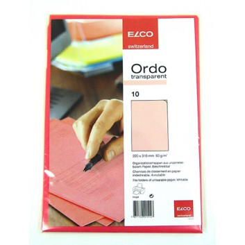  ELCO Ordo transparent - Papier-Sichthülle; für DIN A4 - 220 x 310 mm; rot, transparent; leicht strukturiert; oben und rechte Seite offen 