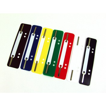  Heftstreifen; verschiedene Farben; 150 x 34 mm; Polypropylen; Heftmechanik aus Metall; 60 und 80 mm Lochung 