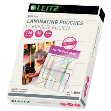  LEITZ Laminierfolie/Folientasche; 154 x 111 mm; DIN A6; 125 Micron; glänzende Oberfläche; Ethyl-Vinyl-Acetat; 100 Folien; abgerundete Ecken 