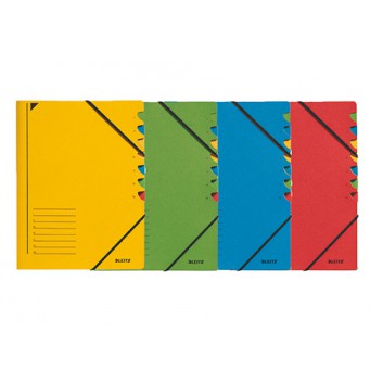  LEITZ Ordnungsmappe; verschiedene Farben; für DIN A4; Primärkarton; 7 Unterteilungen; mit Gummizugverschluß; mit farbigen Greifausschnitten 