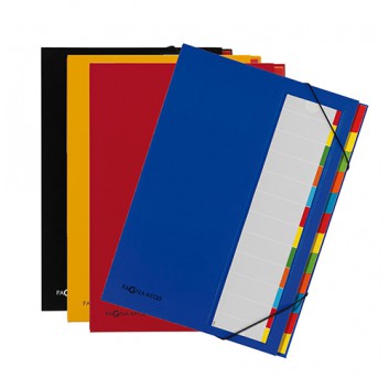  PAGNA Pultordner; verschiedene Farben; für DIN A4; stabiler Karton; 12 Unterteilungen; mit Gummizug, dehnbarer Rücken; Beschriftbare Kartoneinlage 