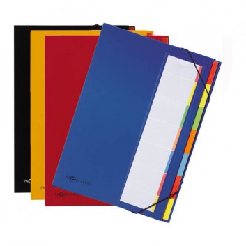  PAGNA Pultordner; verschiedene Farben; für DIN A4; stabiler Karton; 7 Unterteilungen; mit Gummizug, dehnbarer Rücken; Beschriftbare Kartoneinlage 