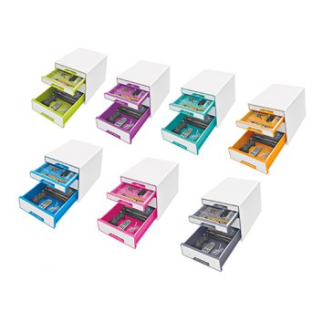  LEITZ Schubladenbox WOW; verschiedene Farben; 287 x 363 x 270 mm (B x T x H); 4 geschlossene Schubladen; stapelbar; Polystyrol; DIN A4/C4 