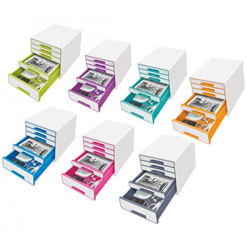  LEITZ Schubladenbox WOW; verschiedene Farben; 287 x 363 x 270 mm (B x T x H); 5 geschlossene Schubladen; stapelbar; Polystyrol; DIN A4/C4 