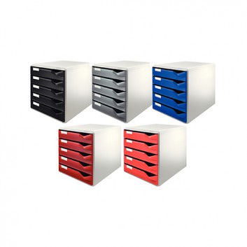  LEITZ Schubladenbox Post-Set; 5 Farben; 285 x 355 x 291 mm (B x T x H); 5 geschlossene Schubladen mit Griffmulde; inkl. Beschriftungsschilder 