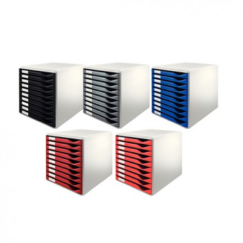  LEITZ Schubladenbox Post-Set; 5 Farben; 285 x 355 x 291 mm (B x T x H); 10 geschlossene Schubladen m. Griffmulde; inkl. Beschriftungsschilder 
