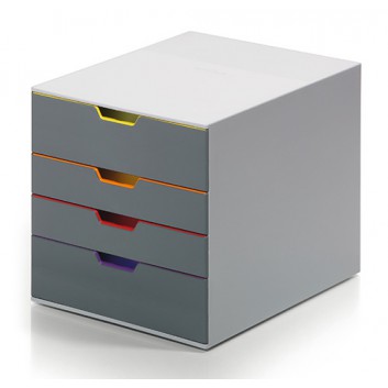  DURABLE Schubladenbox VARICOLOR; grau; 280 x 356 x 292 mm (B x T x H); 4 geschlossene Schubladen; inkl. Beschriftungsschilder; Kunststoff 