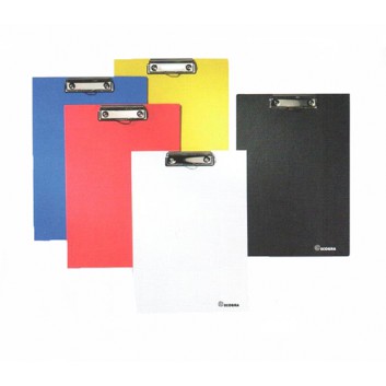  Ecobra Klemmbrett; für DIN A4; verschiedene Farben; Pappkern mit Papierbezug; vernickelte Stahl-Klemmschiene; in Polybeutel verpackt 