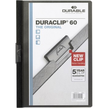  DURABLE Klemm-Mappe Duraclip®; schwarz; für DIN A4; Hartfolie; ca. 60 Blatt; transparenter Vorderdeckel; Stahlklemme 
