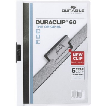  DURABLE Klemm-Mappe Duraclip®; weiß; für DIN A4; Hartfolie; ca. 60 Blatt; transparenter Vorderdeckel; Stahlklemme 