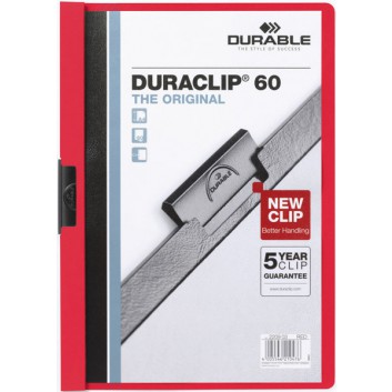  DURABLE Klemm-Mappe Duraclip®; rot; für DIN A4; Hartfolie; ca. 60 Blatt; transparenter Vorderdeckel; Stahlklemme 