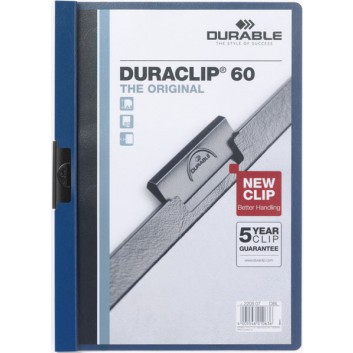  DURABLE Klemm-Mappe Duraclip®; dunkelblau; für DIN A4; Hartfolie; ca. 60 Blatt; transparenter Vorderdeckel; Stahlklemme 