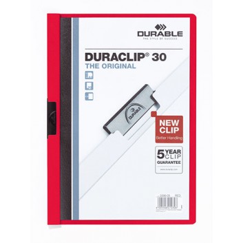  DURABLE Klemm-Mappe Duraclip®; rot; für DIN A4; Hartfolie; ca. 30 Blatt; transparenter Vorderdeckel; Stahlklemme 