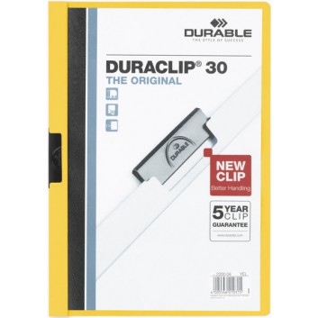  DURABLE Klemm-Mappe Duraclip®; gelb; für DIN A4; Hartfolie; ca. 30 Blatt; transparenter Vorderdeckel; Stahlklemme 