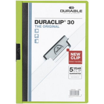  DURABLE Klemm-Mappe Duraclip®; hellgrün; für DIN A4; Hartfolie; ca. 30 Blatt; transparenter Vorderdeckel; Stahlklemme 